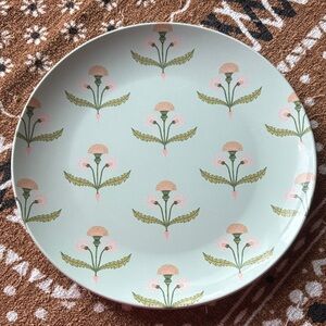 Floral Patterned Melamine Dinner Plate - Green and Pink